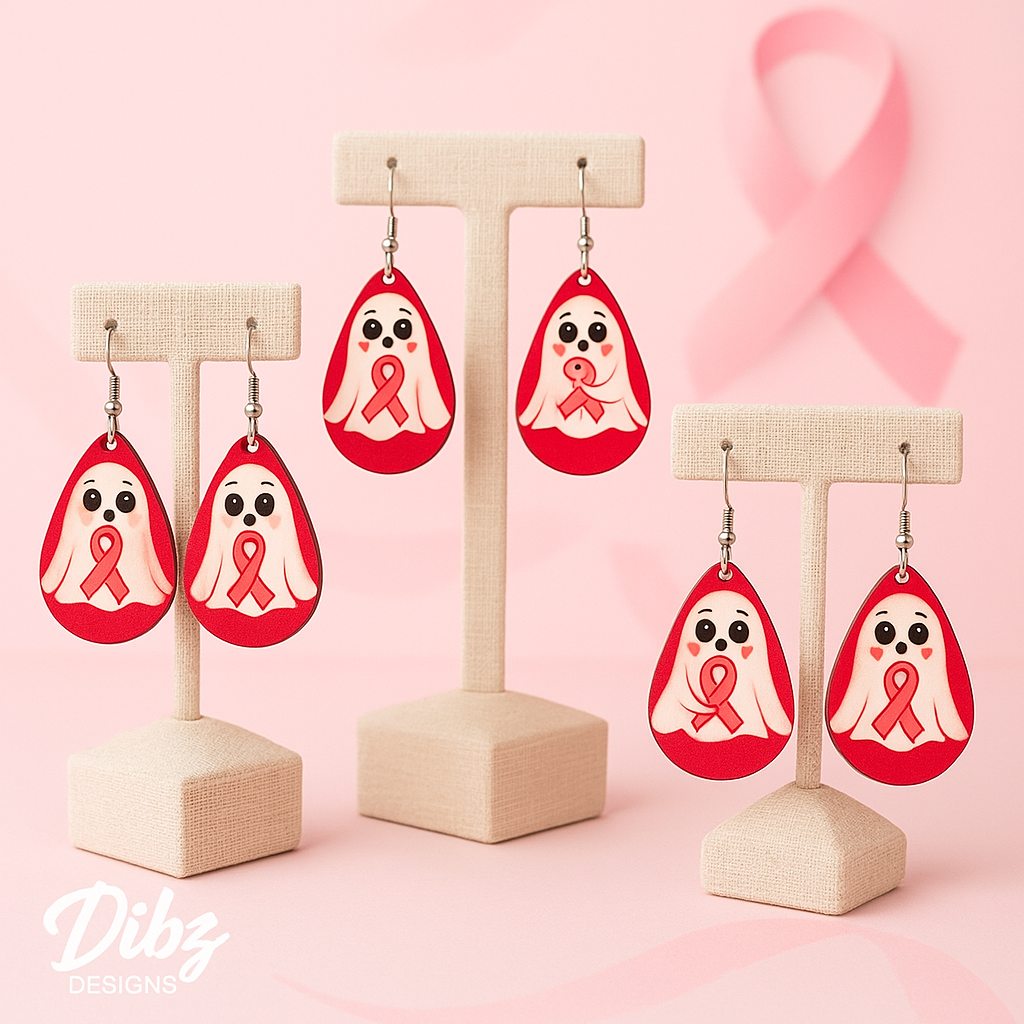 Boo for the Cure – Breast Cancer Awareness Ghost Earrings