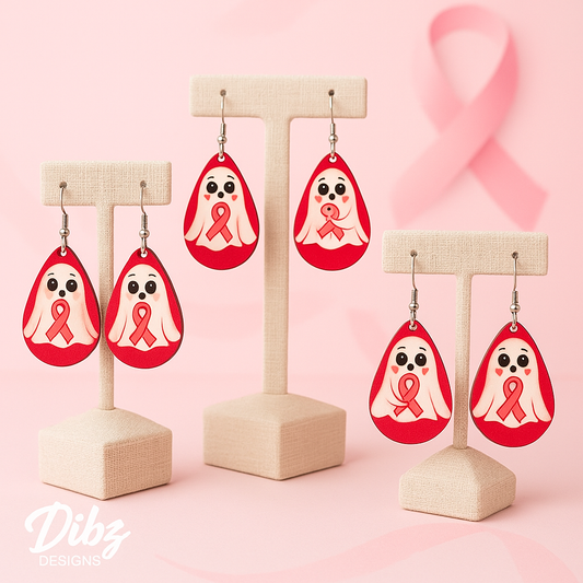 Boo for the Cure – Breast Cancer Awareness Ghost Earrings