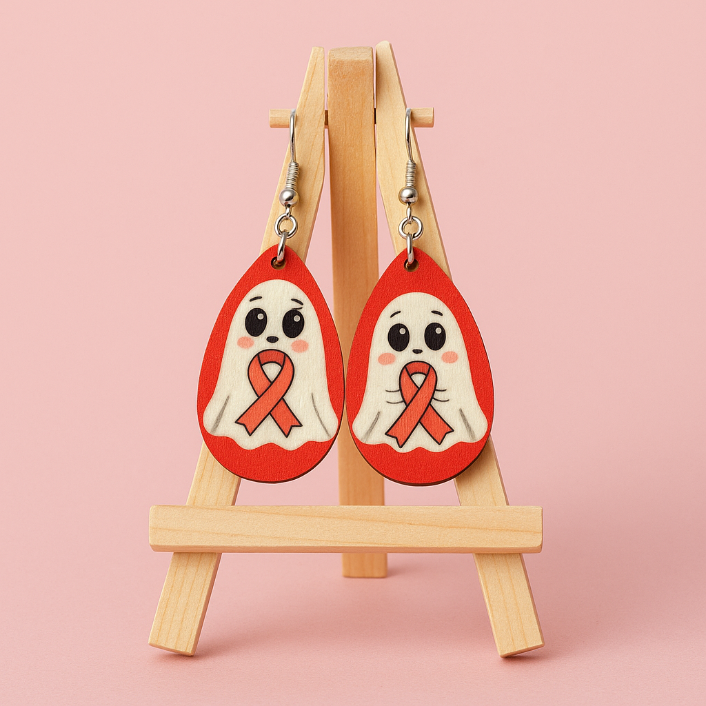 Boo for the Cure – Breast Cancer Awareness Ghost Earrings